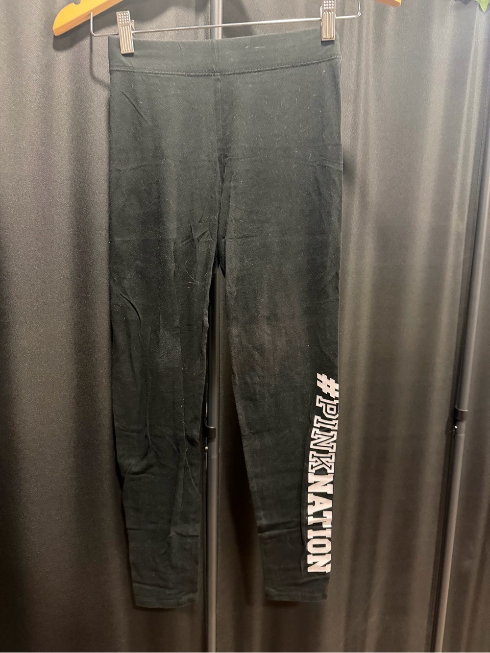 PINK Victoria's Secret Black Leggings with White Side #PINKNATION Logo